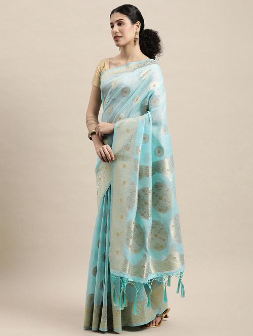 women's self design light blue colored saree with blouse - 18461068 - Very Small Image - 1