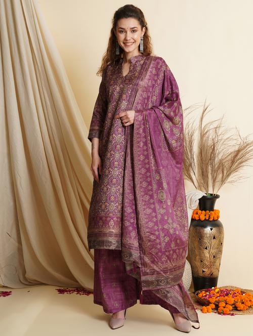 digital print unstitched palazzo suit set - 18461208 - Very Small Image - 1