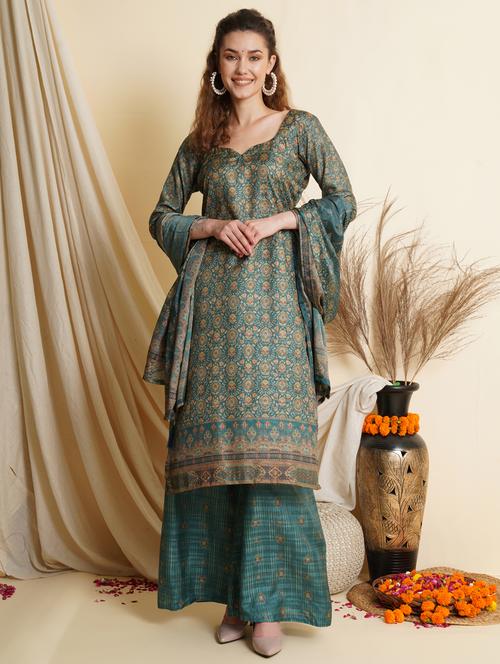 digital print unstitched palazzo suit set - 18461209 - Very Small Image - 1