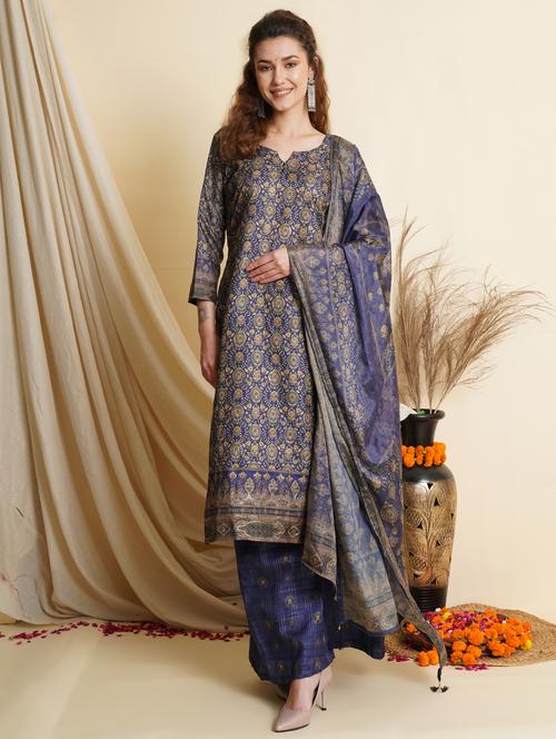 digital print unstitched palazzo suit set - 18461210 - Very Small Image - 1
