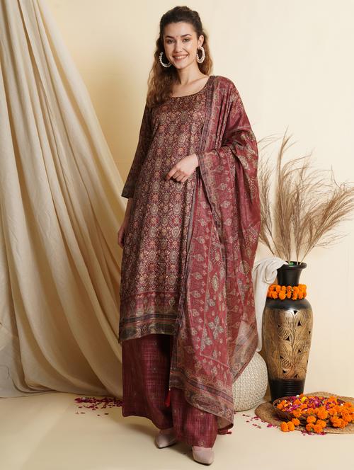 digital print unstitched palazzo suit set - 18461211 - Very Small Image - 1