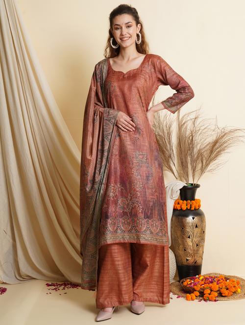 digital print unstitched palazzo suit set - 18461214 - Very Small Image - 1