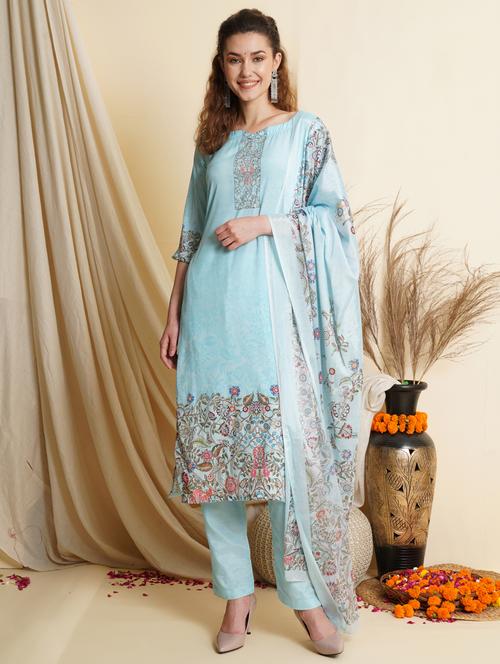digital print unstitched straight pant suit set - 18461216 - Very Small Image - 1