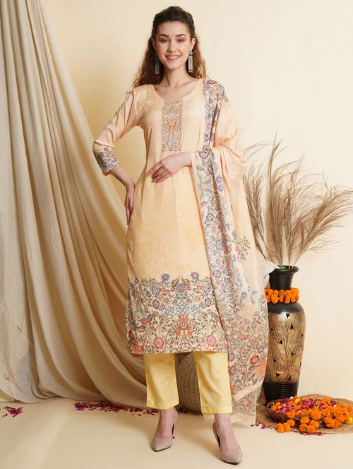 digital print unstitched straight pant suit set - 18461219 - Very Small Image - 1
