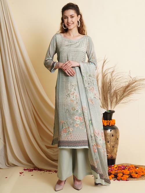 digital print unstitched palazzo suit set - 18461220 - Very Small Image - 1
