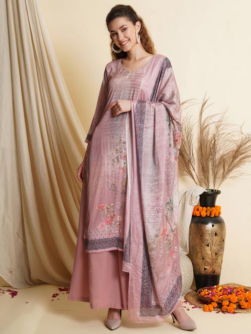 digital print unstitched palazzo suit set - 18461222 - Very Small Image - 1