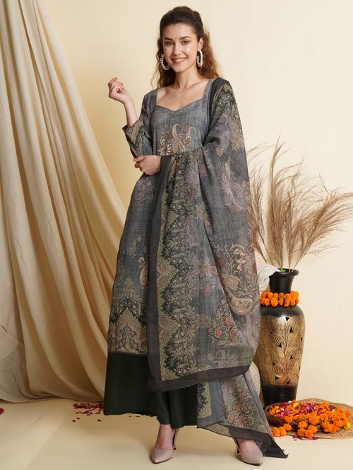 digital print unstitched palazzo suit set - 18461226 - Very Small Image - 1