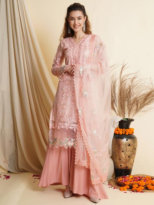 embroidered unstitched palazzo suit set - 18461231 - Very Small Image - 1
