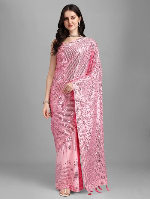 tassel detailed sequin work saree with blouse - 18461265 - Very Small Image - 1