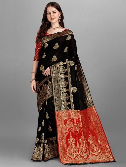 jacquard work woven saree with blouse - 18461271 - Very Small Image - 1