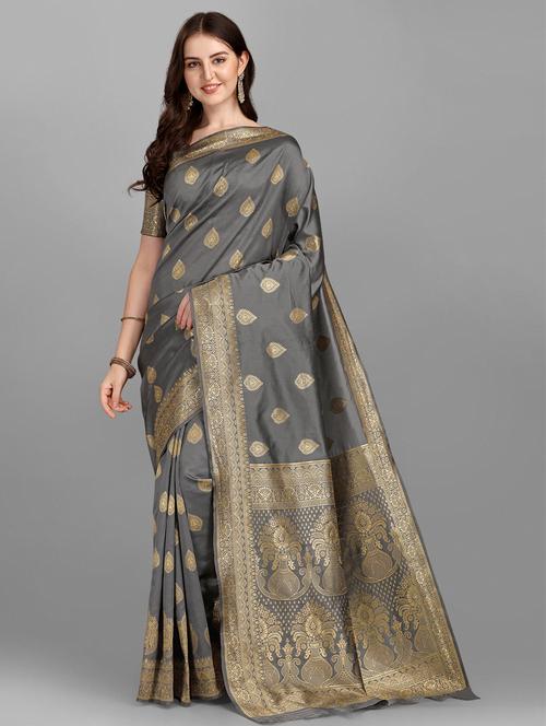 golden zari work banarasi saree with blouse - 18461277 - Very Small Image - 1