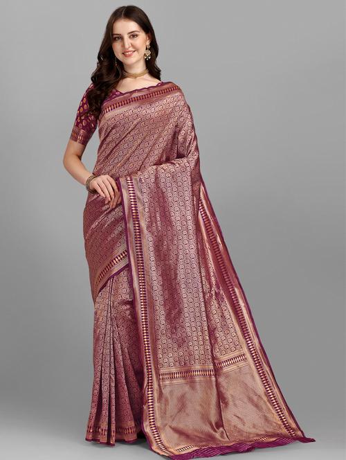golden zari work banarasi saree with blouse - 18461284 - Very Small Image - 1
