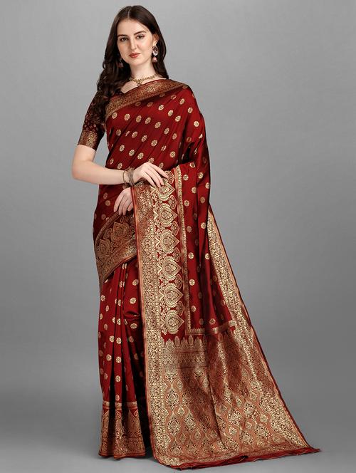 golden zari work maheshwari saree with blouse - 18461287 - Very Small Image - 1