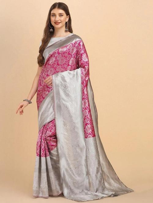 jacquard work woven saree with blouse - 18461299 - Very Small Image - 1