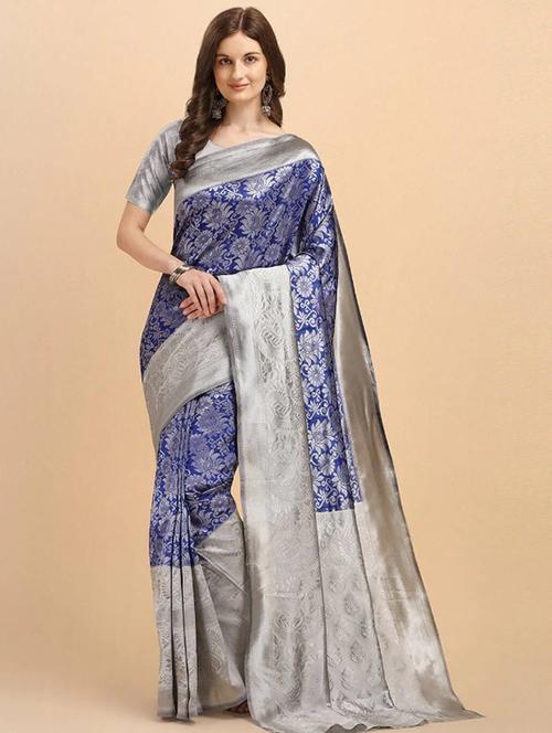 jacquard work chanderi saree with blouse - 18461300 - Very Small Image - 1