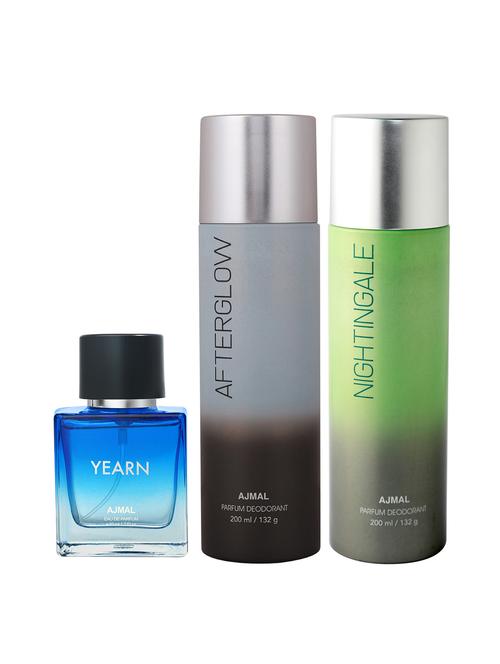 ajmal after glow deo 200 ml and ajmal nightingale deo 200 ml and ajmal yearn edp 50 ml for men +2 perfume testers free - 18461311 - Very Small Image - 1