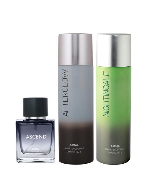 ajmal after glow deo 200 ml and ajmal nightingale deo 200 ml and ajmal ascend edp 50 ml for unisex +2 perfume testers free - 18461312 - Very Small Image - 1