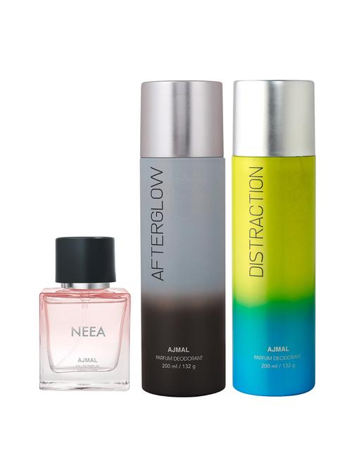 ajmal distraction deo 200 ml and after glow deo 200 ml and neea edp 50 ml for women +2 perfume testers free - 18461318 - Very Small Image - 1