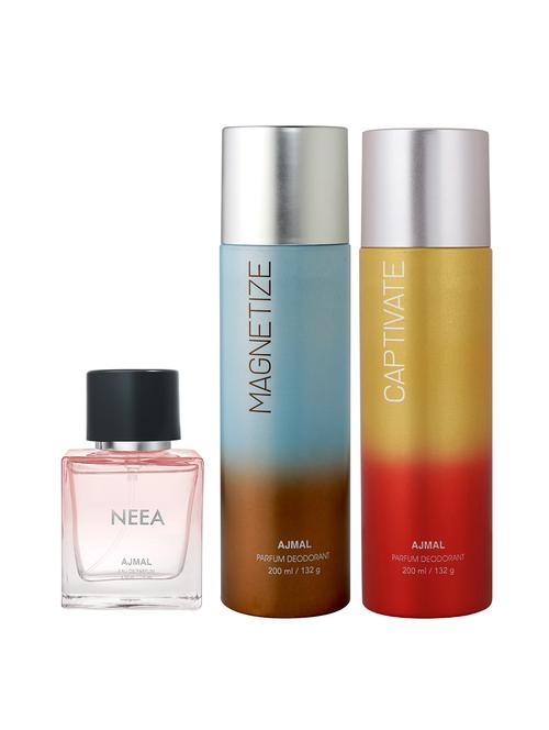 ajmal captivate deo 200 ml and magnetize deo 200 ml and neea edp 50 ml for women +2 perfume testers free - 18461326 - Very Small Image - 1