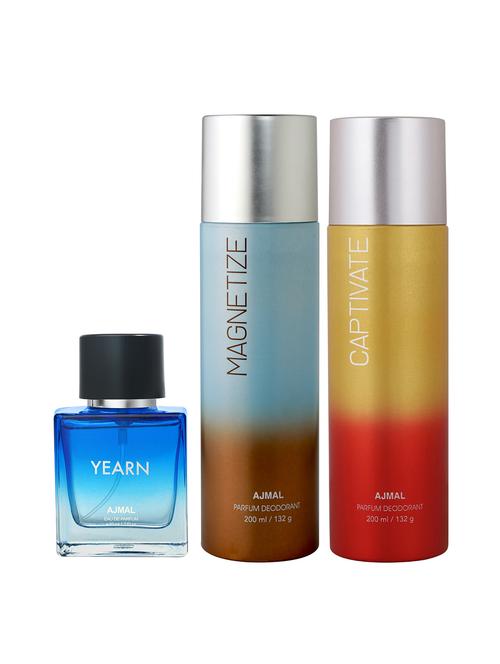 ajmal captivate deo 200 ml and magnetize deo 200 ml and yearn edp 50 ml for men +2 perfume testers free - 18461329 - Very Small Image - 1