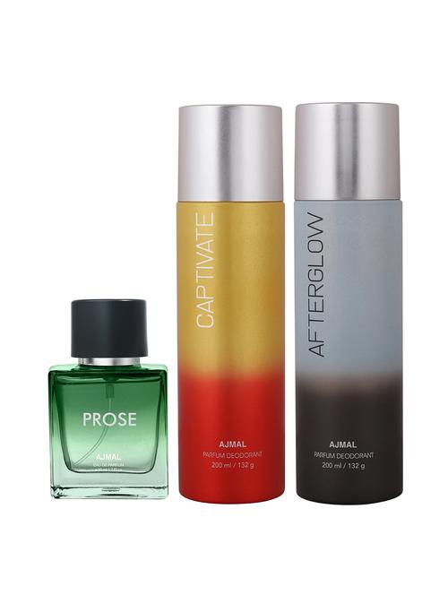 ajmal after glow deo 200 ml and captivate deo 200 ml and prose edp 50 ml for men +2 perfume testers free - 18461342 - Very Small Image - 1