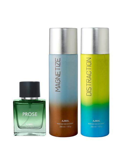 ajmal distraction deo 200 ml and magnetize deo 200 ml and prose edp 50 ml for men +2 perfume testers free - 18461362 - Very Small Image - 1