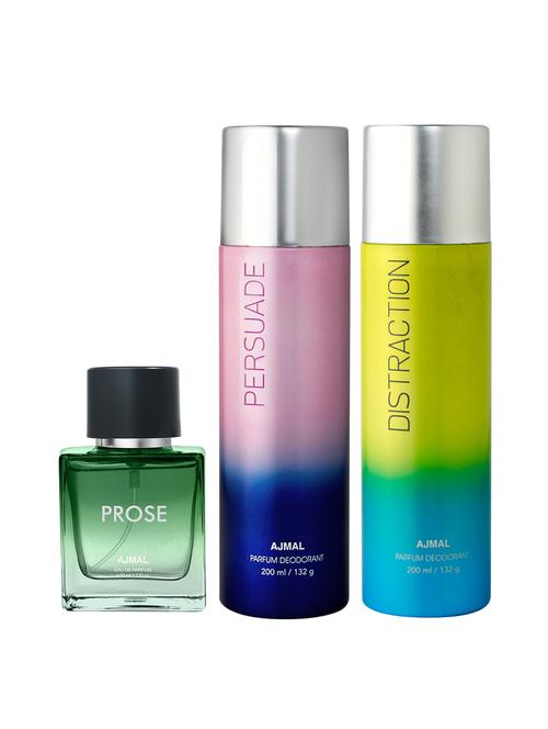 ajmal distraction deo 200 ml and persuade deo 200 ml and prose edp 50 ml for men +2 perfume testers free - 18461367 - Very Small Image - 1