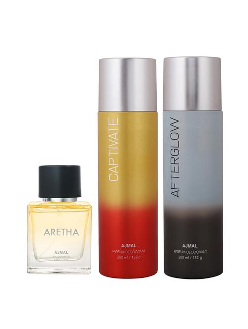 ajmal after glow deo 200 ml and captivate deo 200 ml and aretha edp 50 ml for women +2 perfume testers free - 18461380 - Very Small Image - 1