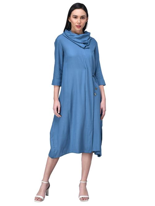 cowl neck solid a-line dress - 18461730 - Very Small Image - 1