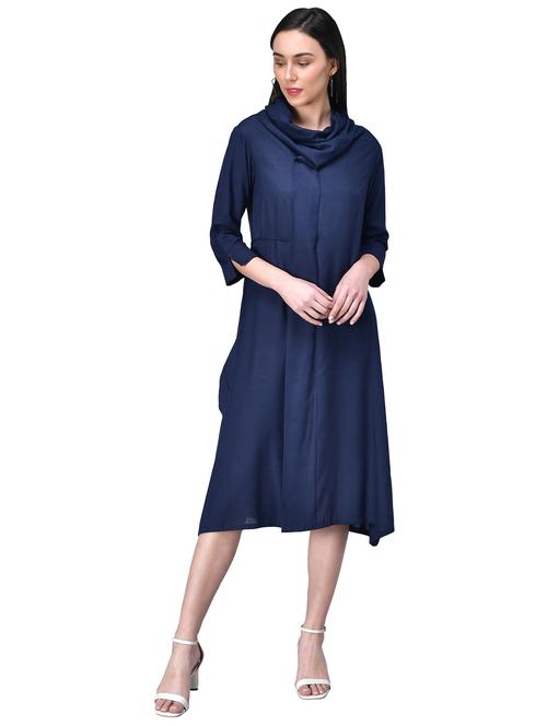 cowl neck solid a-line dress - 18461735 - Very Small Image - 1