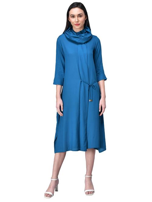 cowl neck solid a-line dress - 18461736 - Very Small Image - 1
