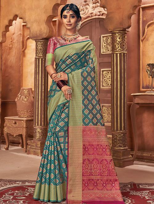 women's self design green colored saree with blouse - 18461842 - Very Small Image - 1