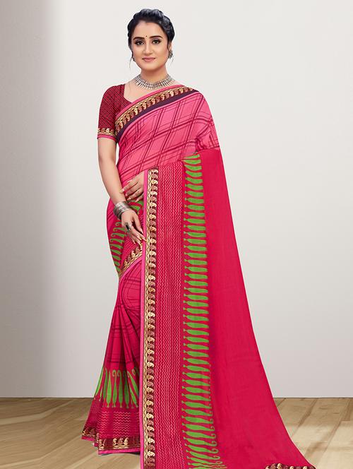 lace detailed checkered saree - 18461863 - Very Small Image - 1