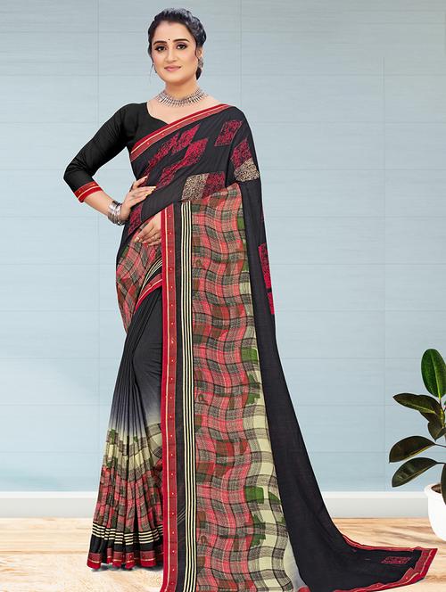 lace detailed printed saree - 18461876 - Very Small Image - 1