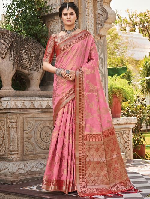 golden zari work woven saree - 18461930 - Very Small Image - 1