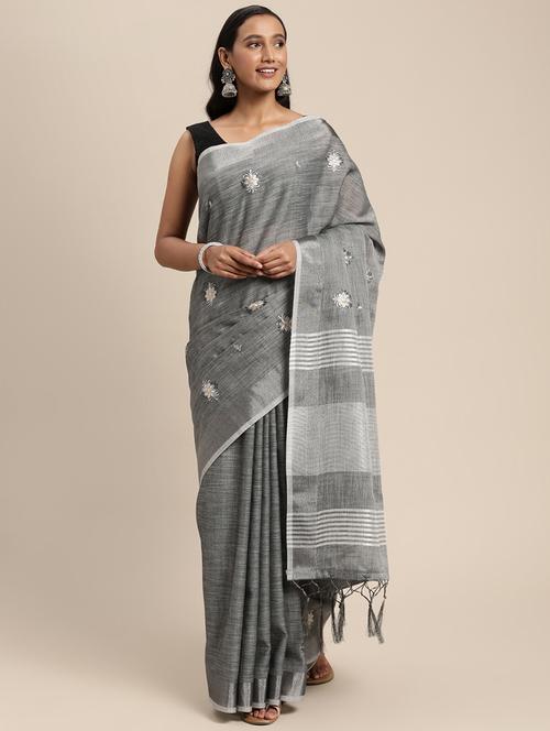 grey embroidered saree with blouse - 18461995 - Very Small Image - 1