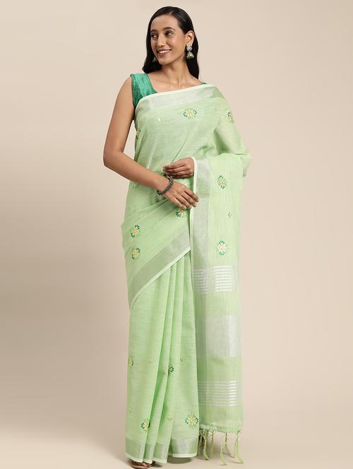 green embroidered saree with blouse - 18461999 - Very Small Image - 1