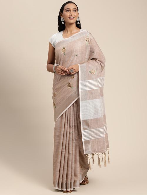 embroidered zari work woven saree with blouse - 18462004 - Very Small Image - 1