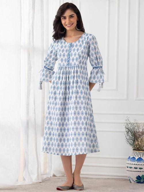 printed a-line ethnic dress - 18462750 - Very Small Image - 1
