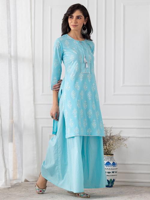 printed kurta palazzo set - 18462757 - Very Small Image - 1