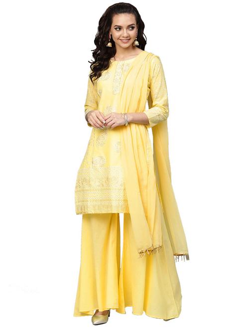 foil printed kurta palazzo set with dupatta - 18462861 - Very Small Image - 1