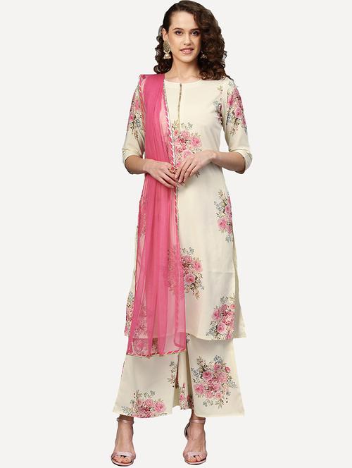 floral printed kurta palazzo set with dupatta - 18462873 - Very Small Image - 1