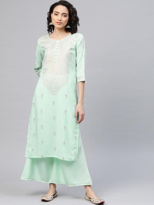 gold print kurta palazzo set - 18462889 - Very Small Image - 1