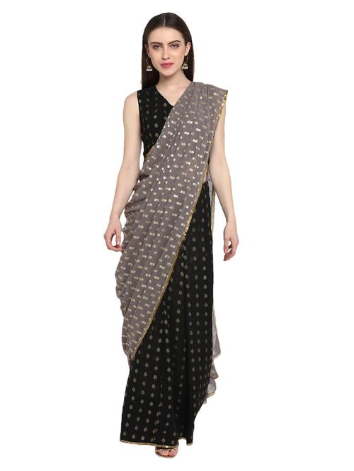 foil print half & half saree with blouse - 18462907 - Very Small Image - 1