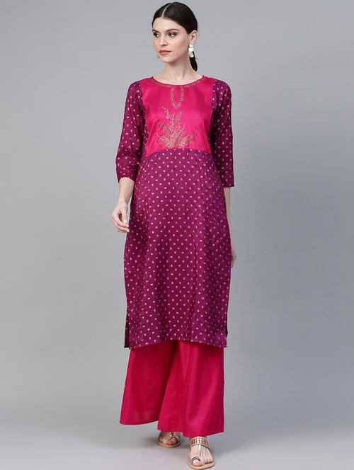 foil print kurta palazzo set - 18462954 - Very Small Image - 1