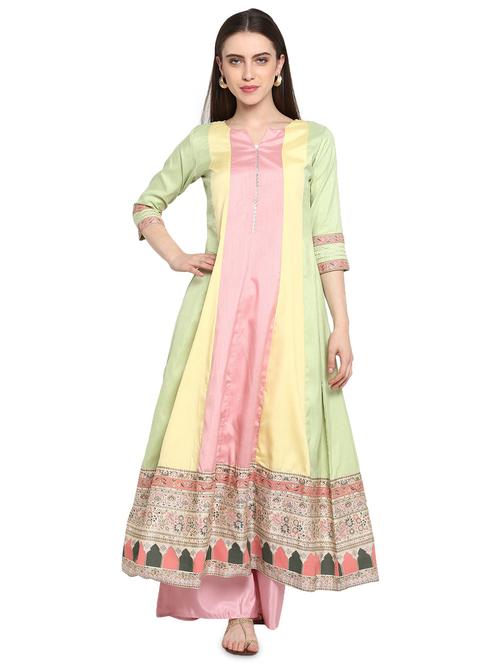 color block kurta palazzo set - 18463026 - Very Small Image - 1