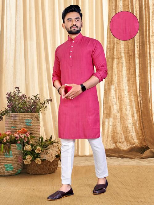 gajari color cotton plain kurta for man - 18463137 - Very Small Image - 1
