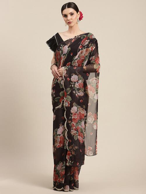 digital floral print saree with blouse - 18463635 - Very Small Image - 1