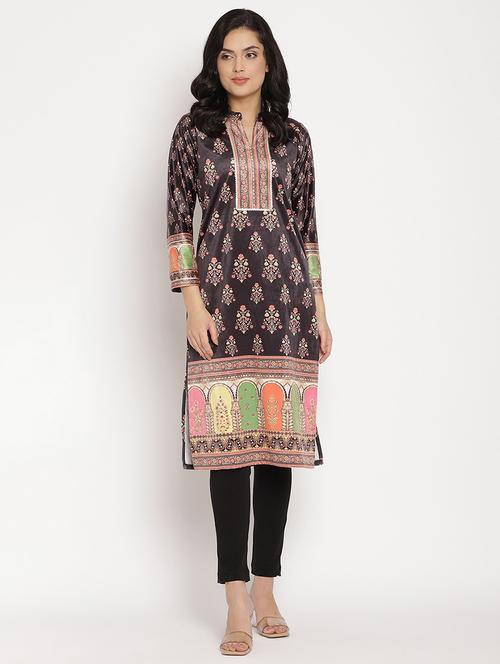 printed velvet straight kurta - 18463717 - Very Small Image - 1