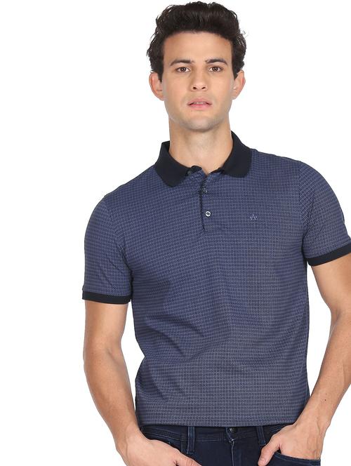 navy-blue printed polo t-shirt - 18464155 - Very Small Image - 1